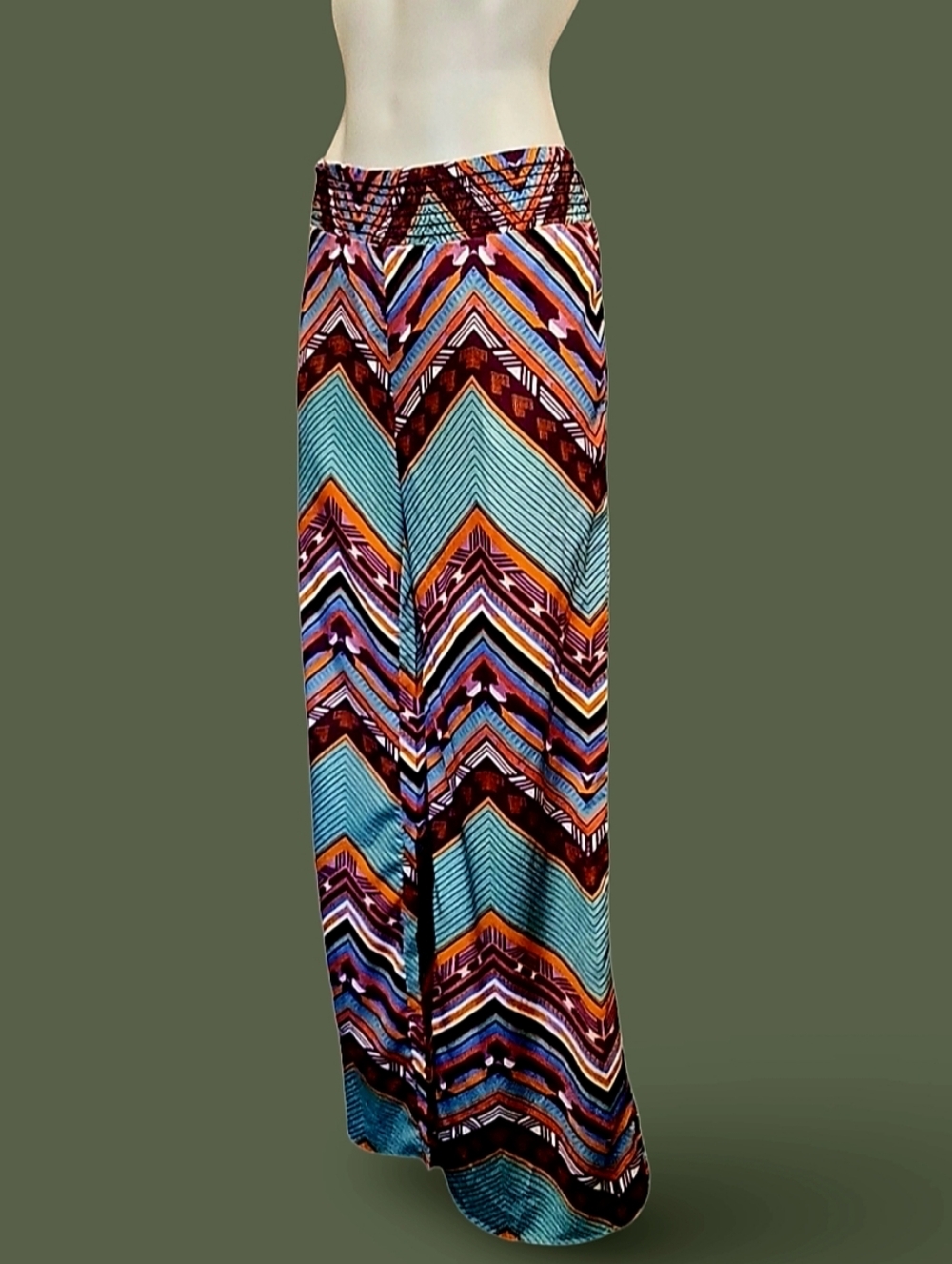 Karlie Multicolor Geometric Wide-Leg Pants Chevron Pattern Retro Casual Women - Picture 3 of 9
